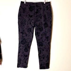 DG2 Diane Gilman black velvet burnout, roses jeans size 16 women’s